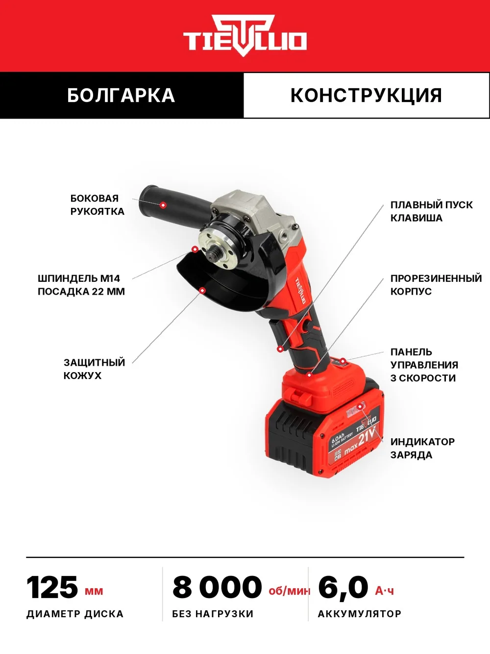 конструкция УШМ tiellio 100TD