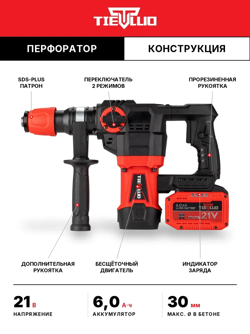 конструкция перфоратор tiellio 30TD