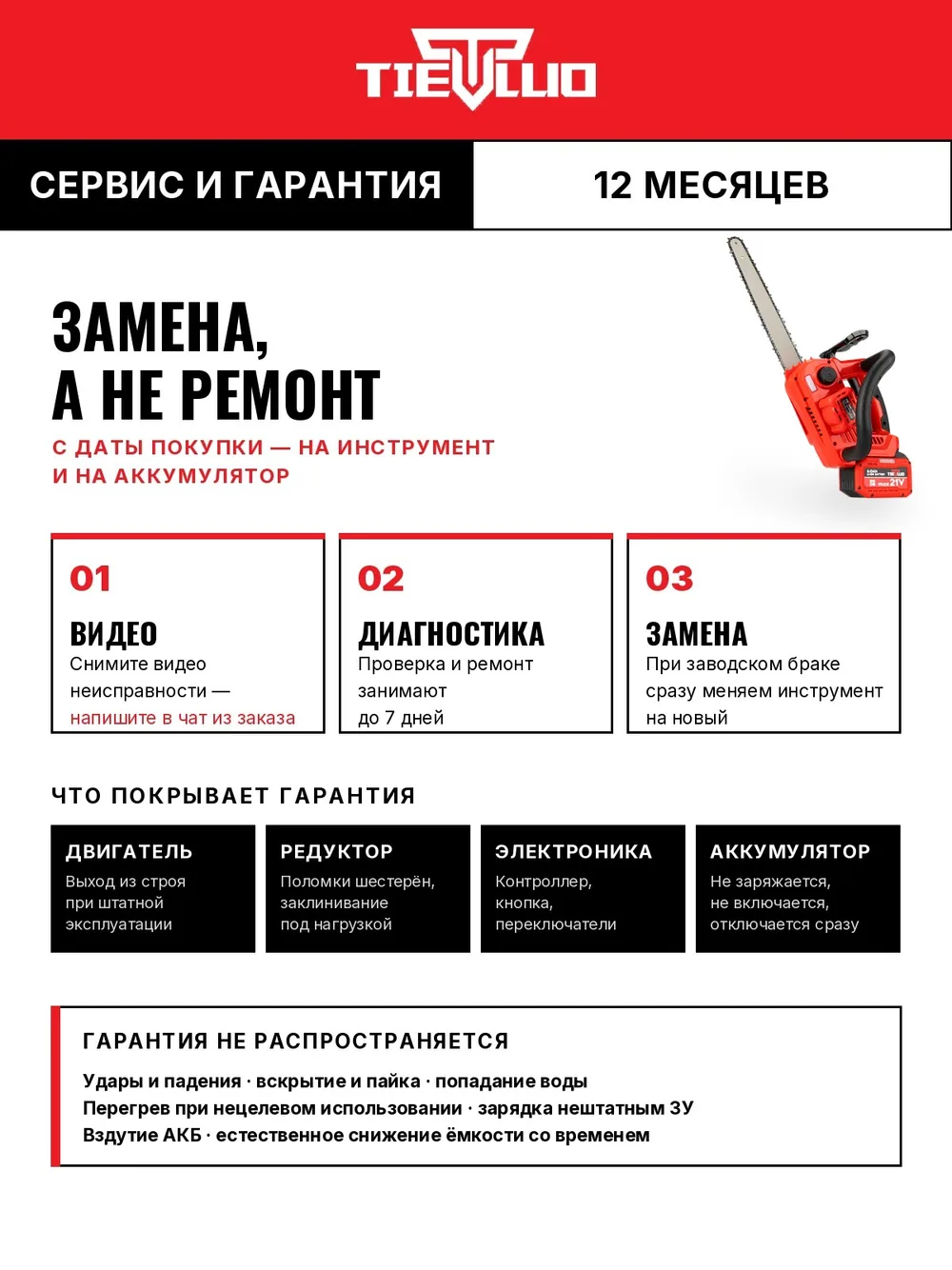 гарантия цепная пила tiellio G12 1
